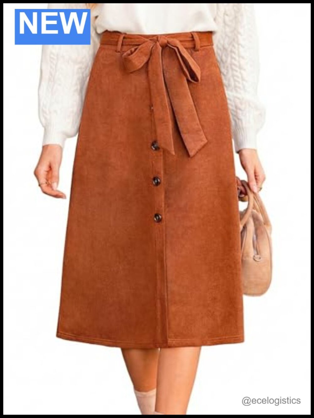 Suede Button Front A-Line Tie Waist Midi Skirt High Waist Relaxed Fit
